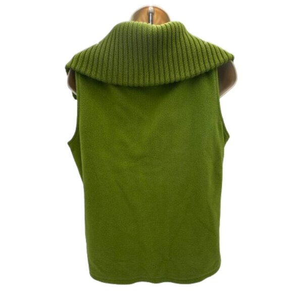 Lands' End Women's Small  Green Fleece Zip Up Wide Ribbed Knit Collar Vest - Picture 2 of 8